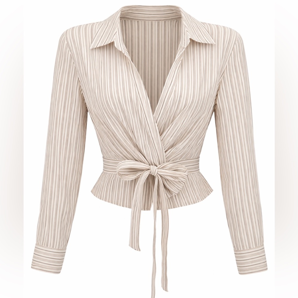 The Limited Cream Striped Tie-Waist Button Down Top